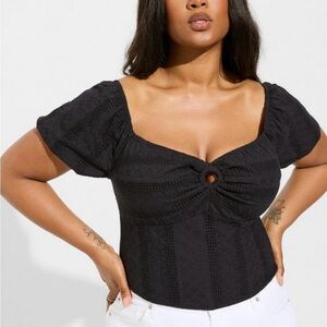 Torrid eyelet cotton keyhole off shoulder crop top black
